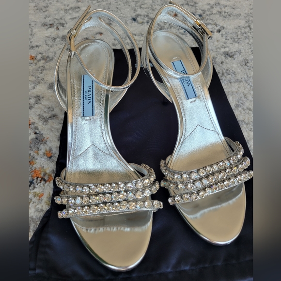 PRADA patent Leather Crystal Embellishments Sandals Size 36.5 EU - Picture 3 of 7